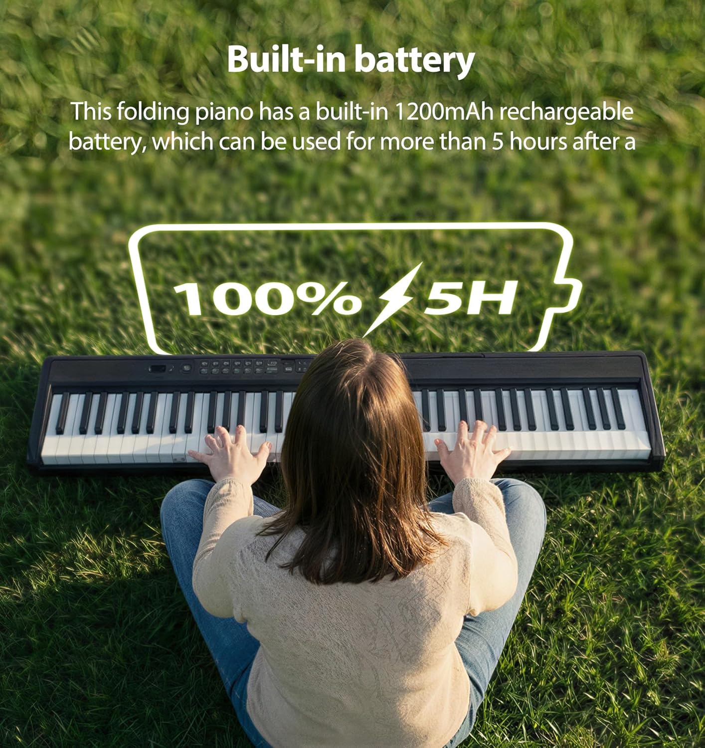 MARVTOWN Portable Folding Piano Keyboard, 88 Semi-Weighted Full Size Keys, Foldable Digital Piano, Electronic Keyboard Piano w/MIDI Bluetooth&two speakers,Rechargeable Electric Keyboard Beginner