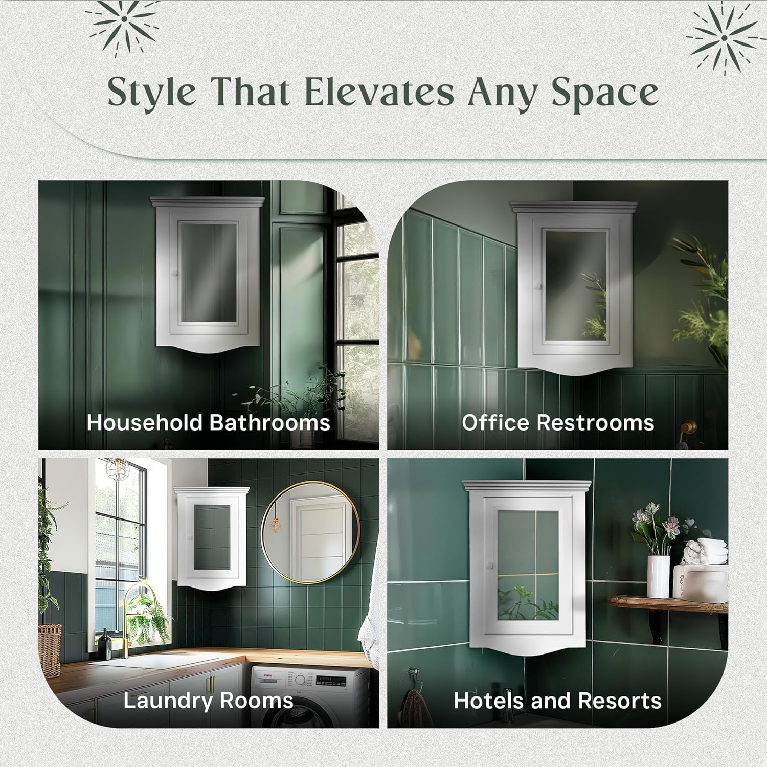 Renovators Supply Manufacturing White Corner Wall Mount Medicine Cabinet with Mirror Wooden Bathroom Storage 27 X 20 Inches Double Shelf Storage Cabinet Pre-Assembled with Hardware