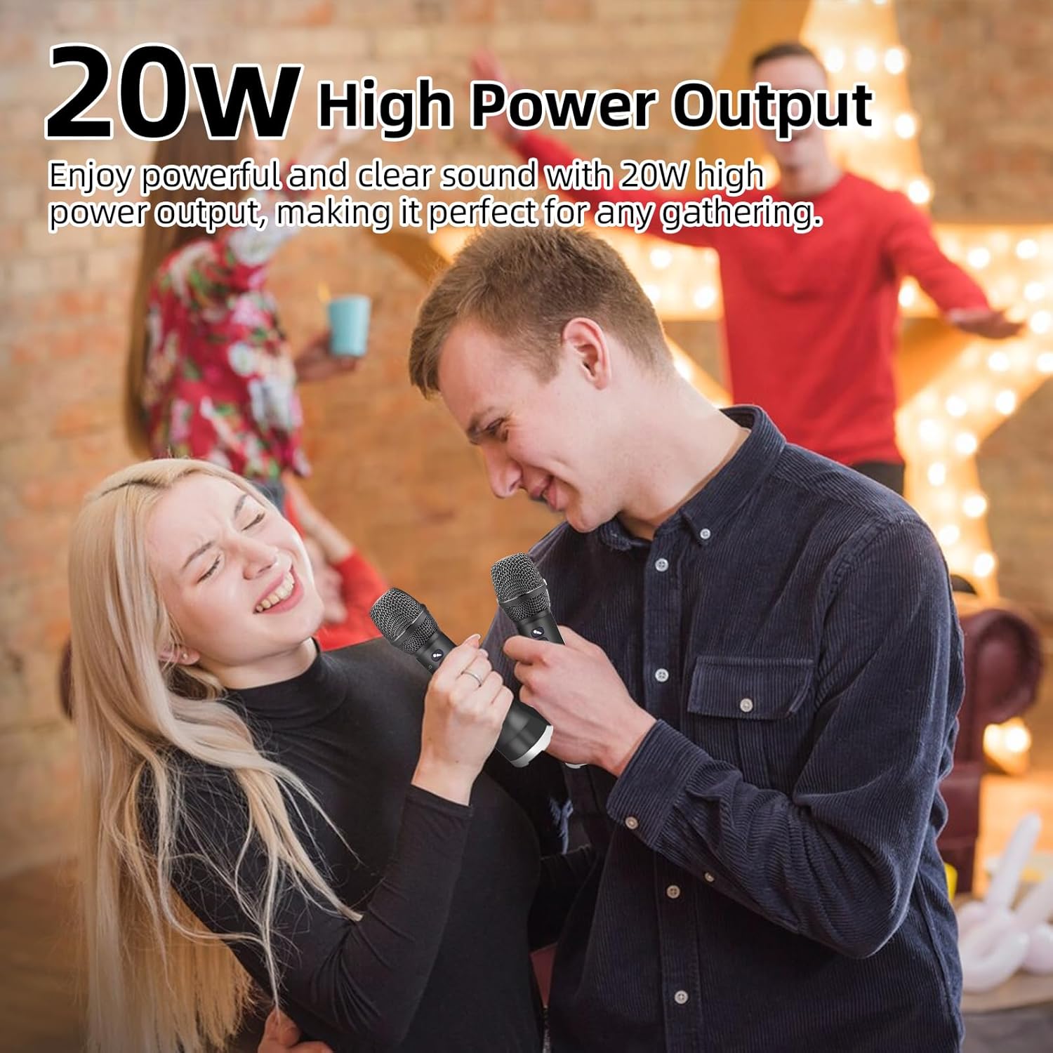 YF78 Wireless Bluetooth Microphone, 20W High Power, DSP Chip for Clear Sound, 5 Voice-Changing Modes, Dual Mic Connectivity for Duet Singing, One-Click Vocal Reduction for Karaoke, Compact Loud Design