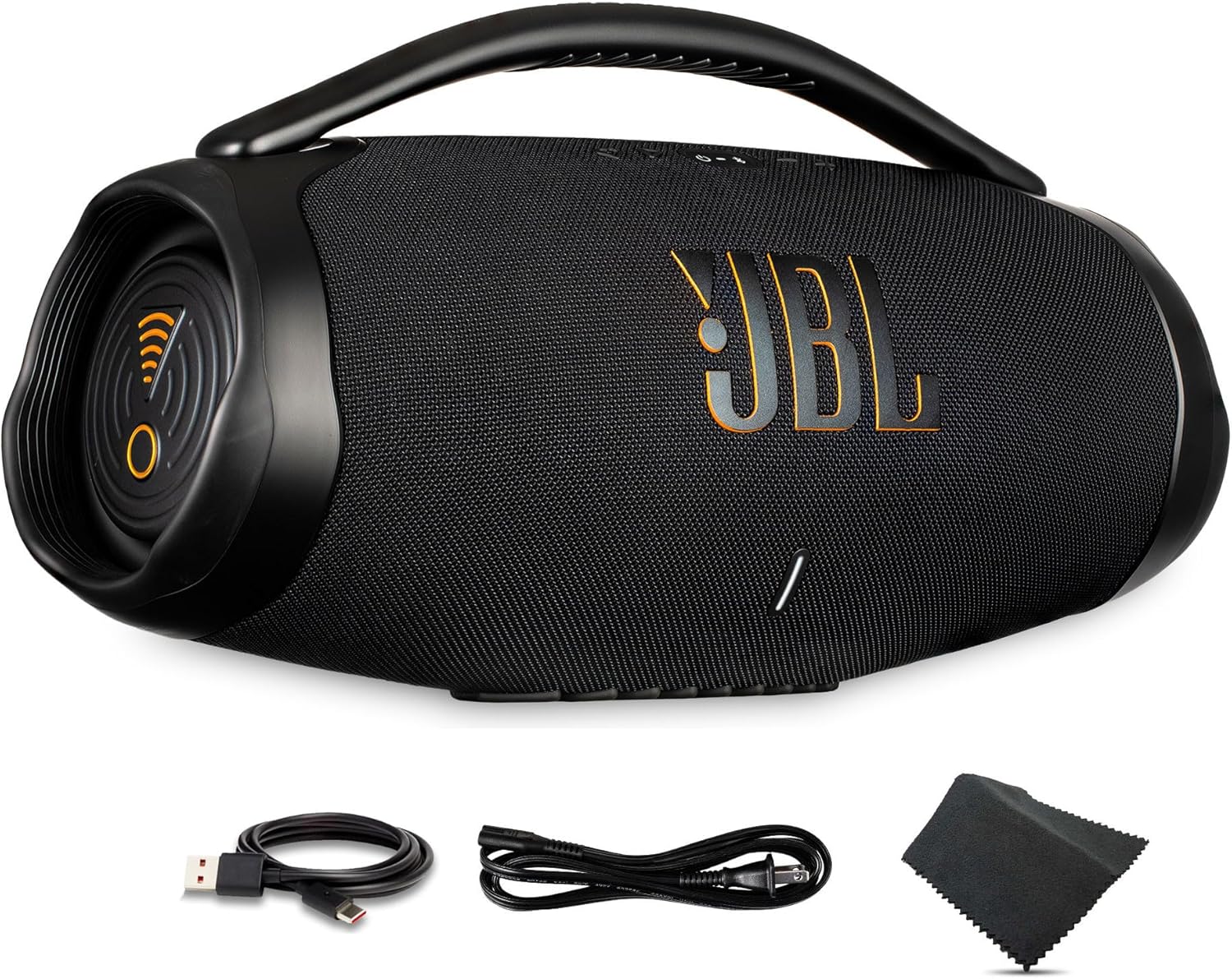 JBL Boombox 3 Wi‑Fi Portable Bluetooth Speaker (Black) | Party‑Ready Outdoor Sound | IP67 Waterproof | Multi‑Room Wi‑Fi & True Wireless Stereo + USB-C Cable + Microfiber Cloth