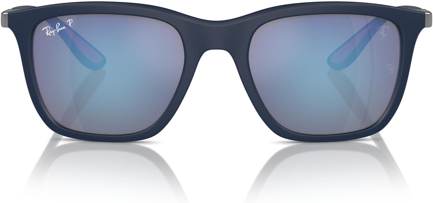 Ray-Ban RB4433M Chromance Scuderia Ferrari Collection Sunglasses, Matte Blue/Chromance Grey Mirrored Blue Polarized, 54 mm