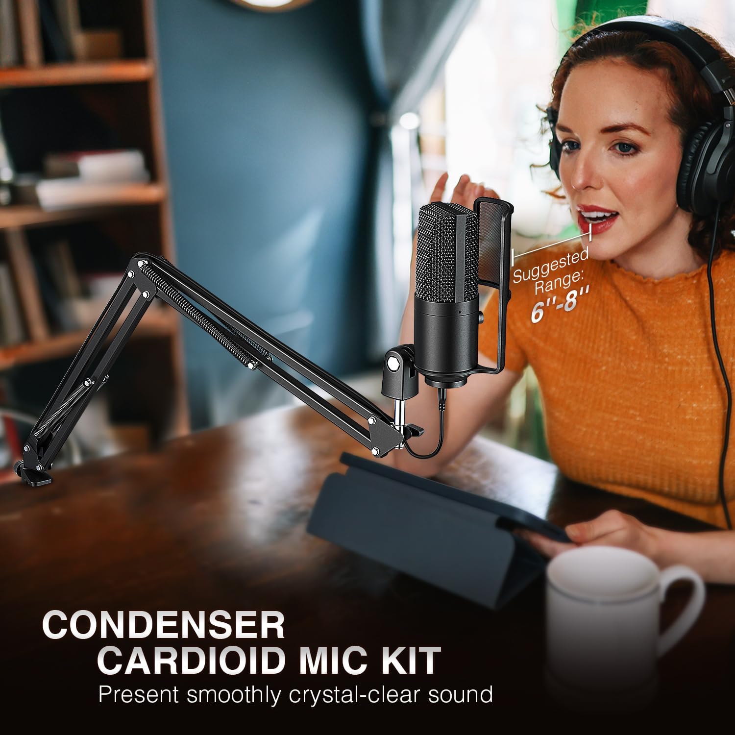 FIFINE Condenser Microphone Arm Stand and Gaming Headset Kit, Podcast Microphone with Boom Arm Stand, Mute Tap, Gain Knob, Over-Ear Headset with 3.5mm Audio Jack for Streaming Recording(T669PRO1+H3)