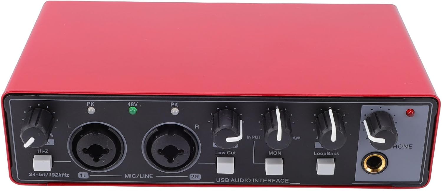 USB C Audio Interface 24 Bit 192kHz Dual TS XLR Input Microphone Preamp Portable Sound Card for PC Guitar Recording Live Streaming (Red)