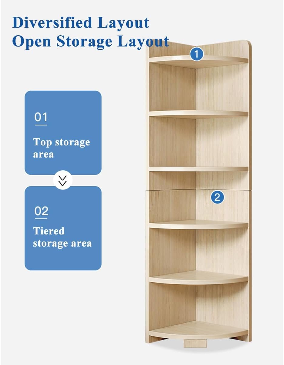 Storage Standing Shelf Unit,Corner Bookcase for Living Room, Home Office, Bedroom,Storage Cabinet Display Shelf Easy Installation 59/70Inch Tall Corner Stand (30cm/6 Tier White)