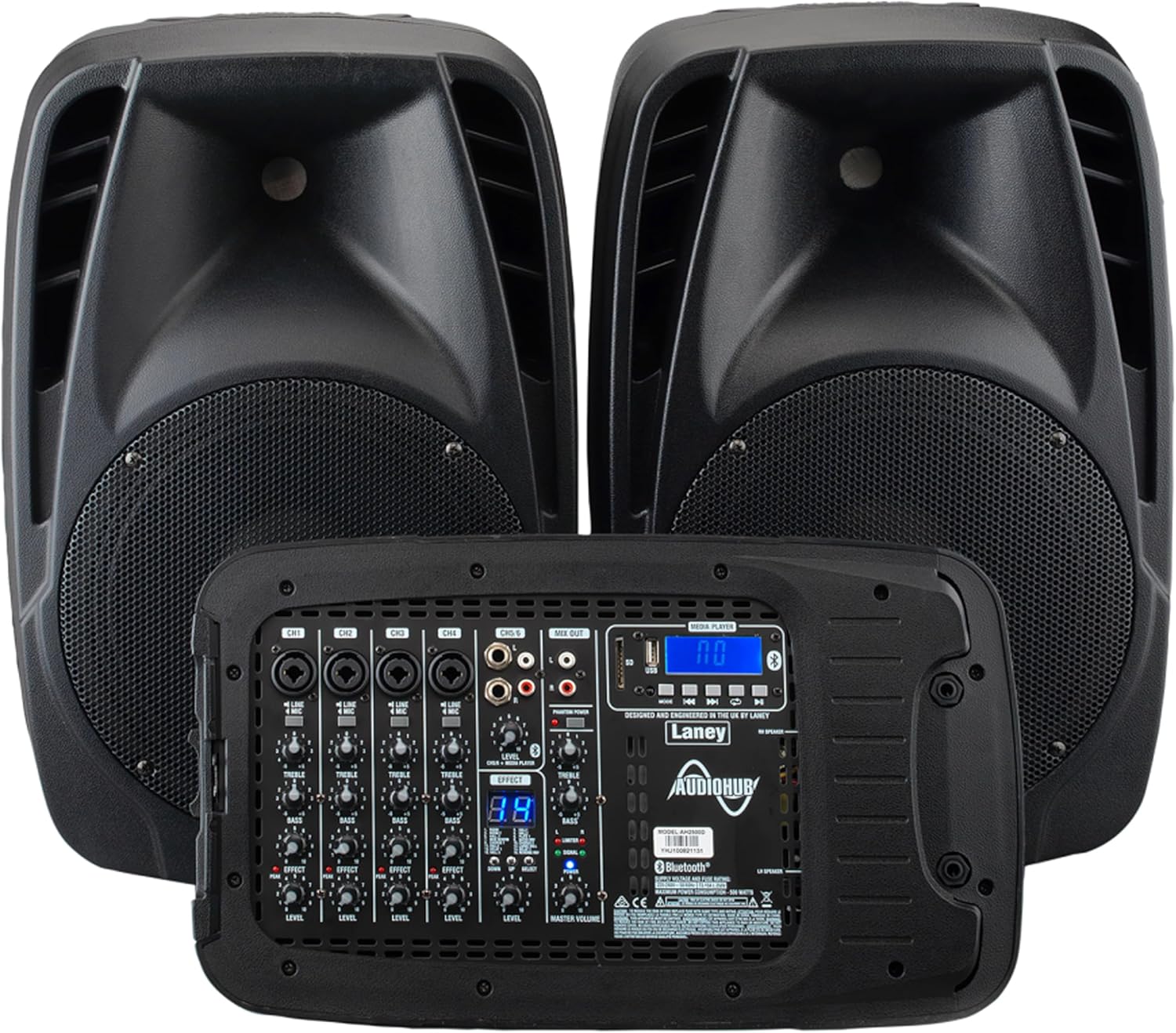Laney Audiohub Venue AH2500D Portable PA System 2x500W 6 Channels Bluetooth and FX Mics Included, Black