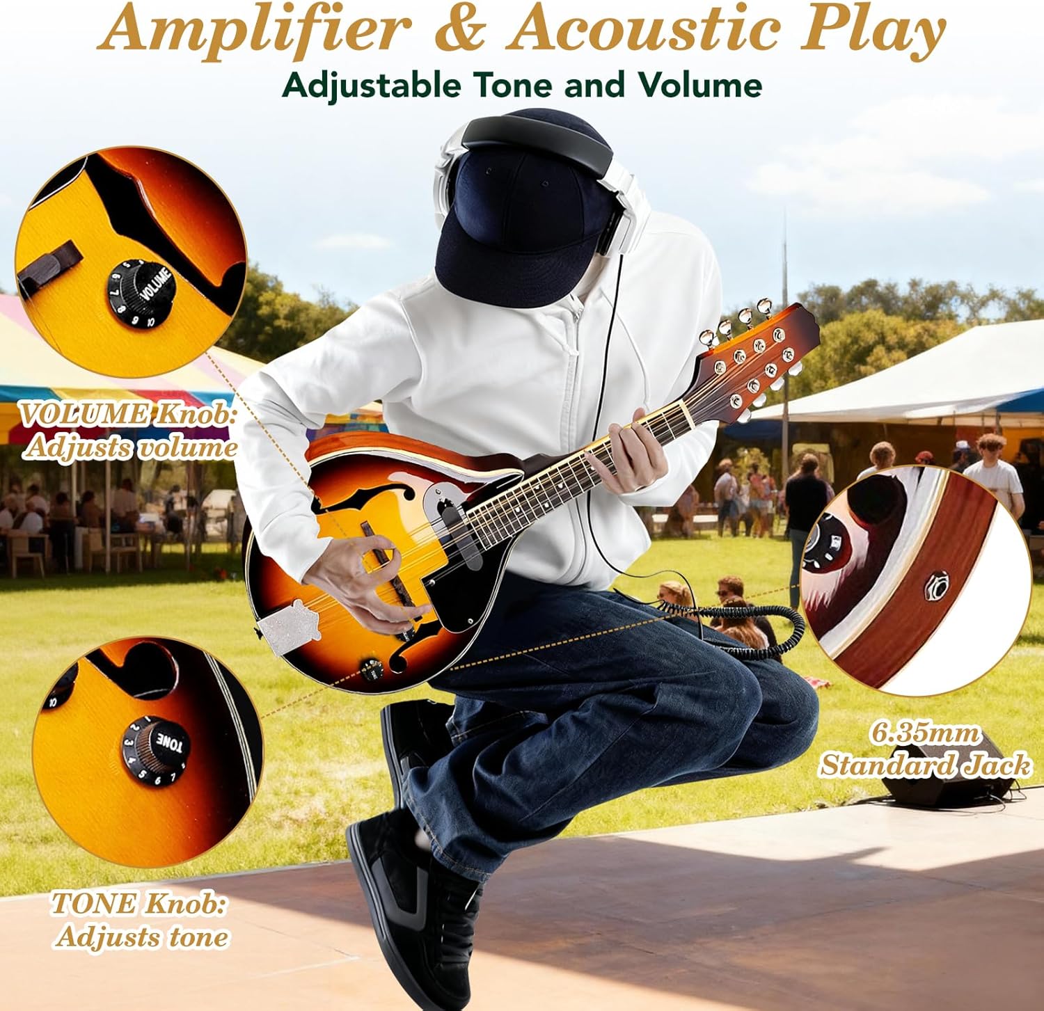 Mandolin Musical Instrument A Style Acoustic Electric, 8 Strings Mahogany for Beginner Adults Teens