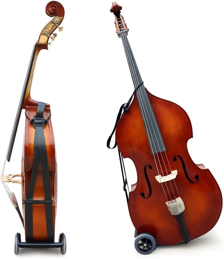 Upright Bass Cart Easy to Transport for 1/10 to 4/4 size Double Bass with Durable Wheels Long Straps including 1pcs Shim Protective Pad (1x bass cart)
