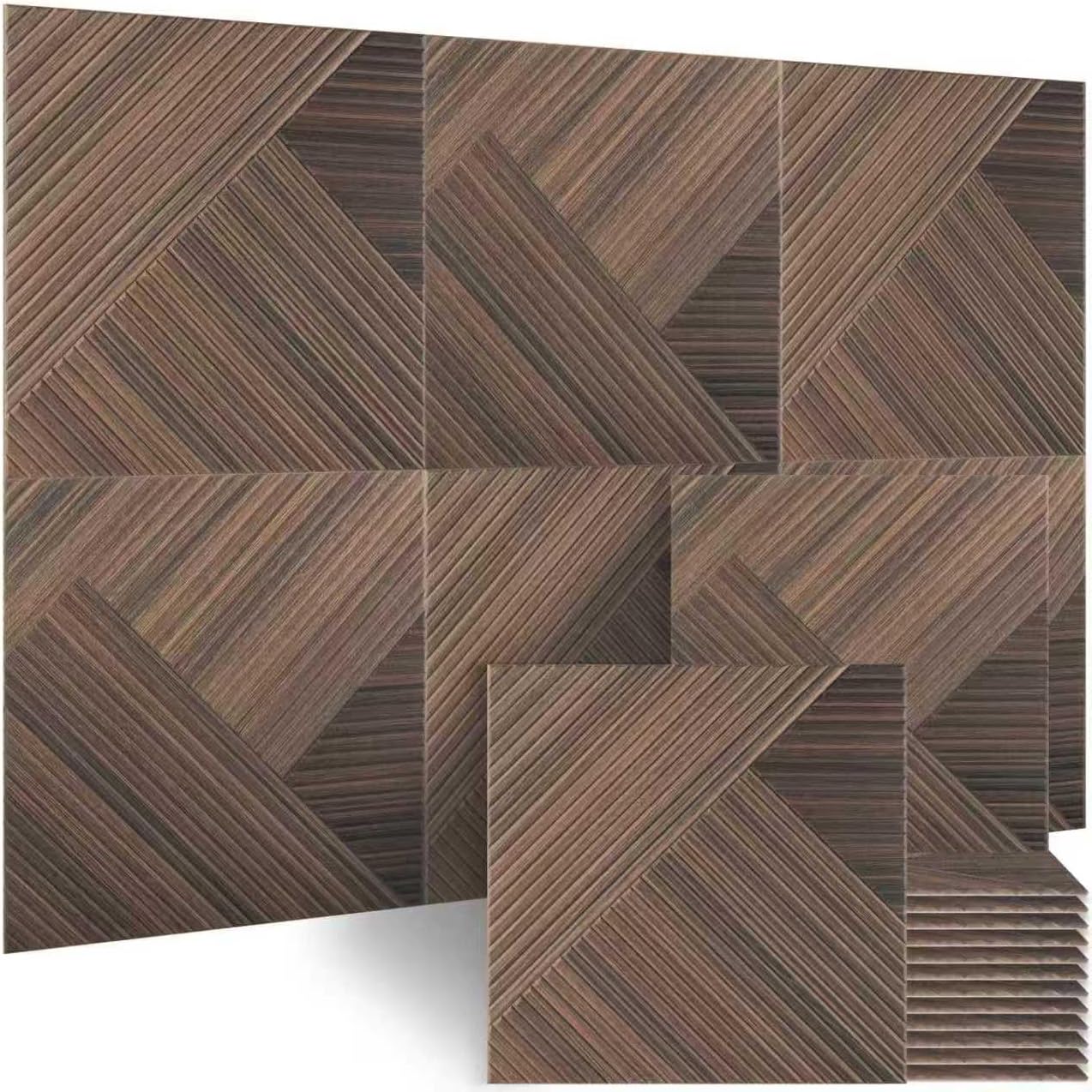 BUBOS Large Acoustic Panels,6 Pack Wood-Pattern Printing Soundproof Wall Panels, Total Size 70.8 x 47.2 Inches Self-Adhesive Decorative Sound Absorbing Panels for Studio, Home,Brown Diamond Weave