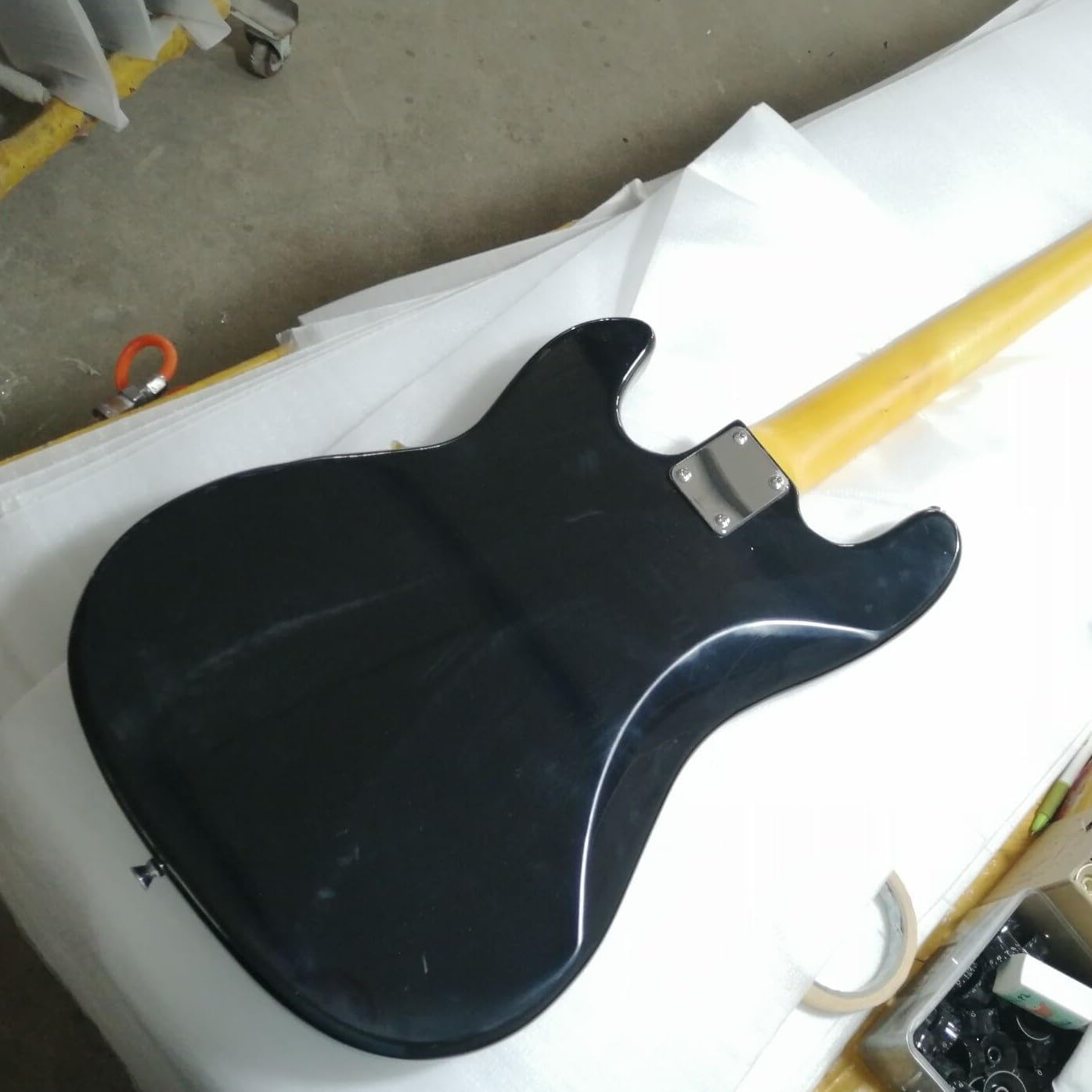 Custom Magic Black Color Precision Bass, Solid Body With Silver Mirror Pickguard, 4 Strings