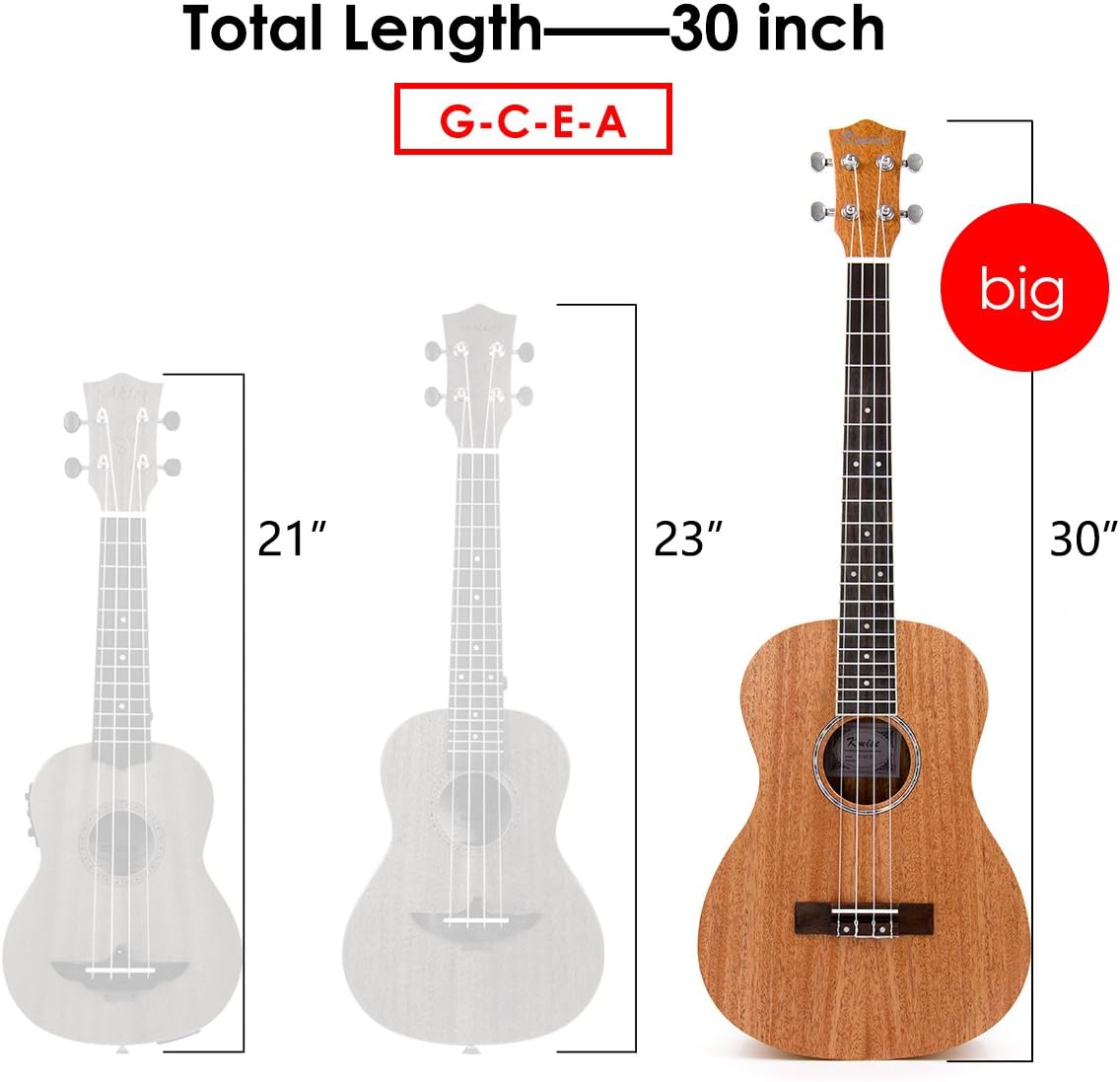 Kmise Baritone Ukulele 30 Inch Mahogany Ukelele 4 String Hawaii Guitar Uke G-C-E-A from Kmise