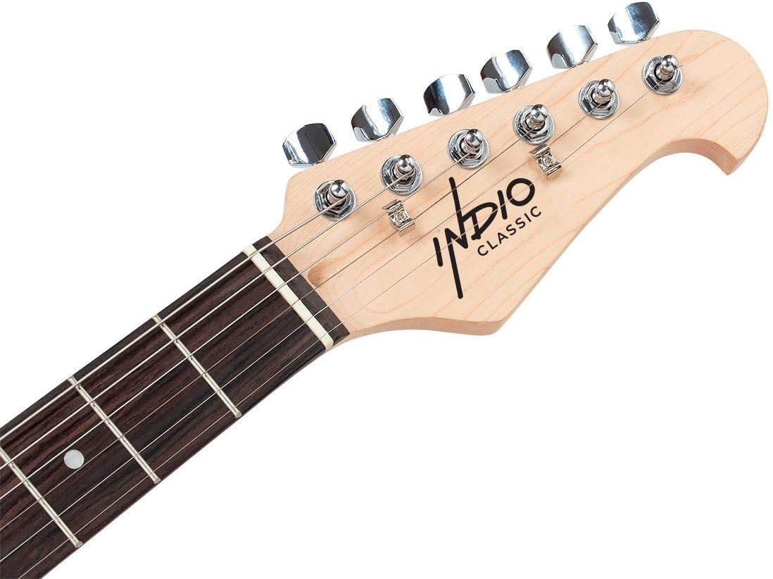 Monoprice Indio Series, 6-String Cali Classic HSS Electric Guitar - Right Handed, With Gig Bag, Dual-Coil Humbucking Pickup, Double-Cutaway Solid Body, Blue