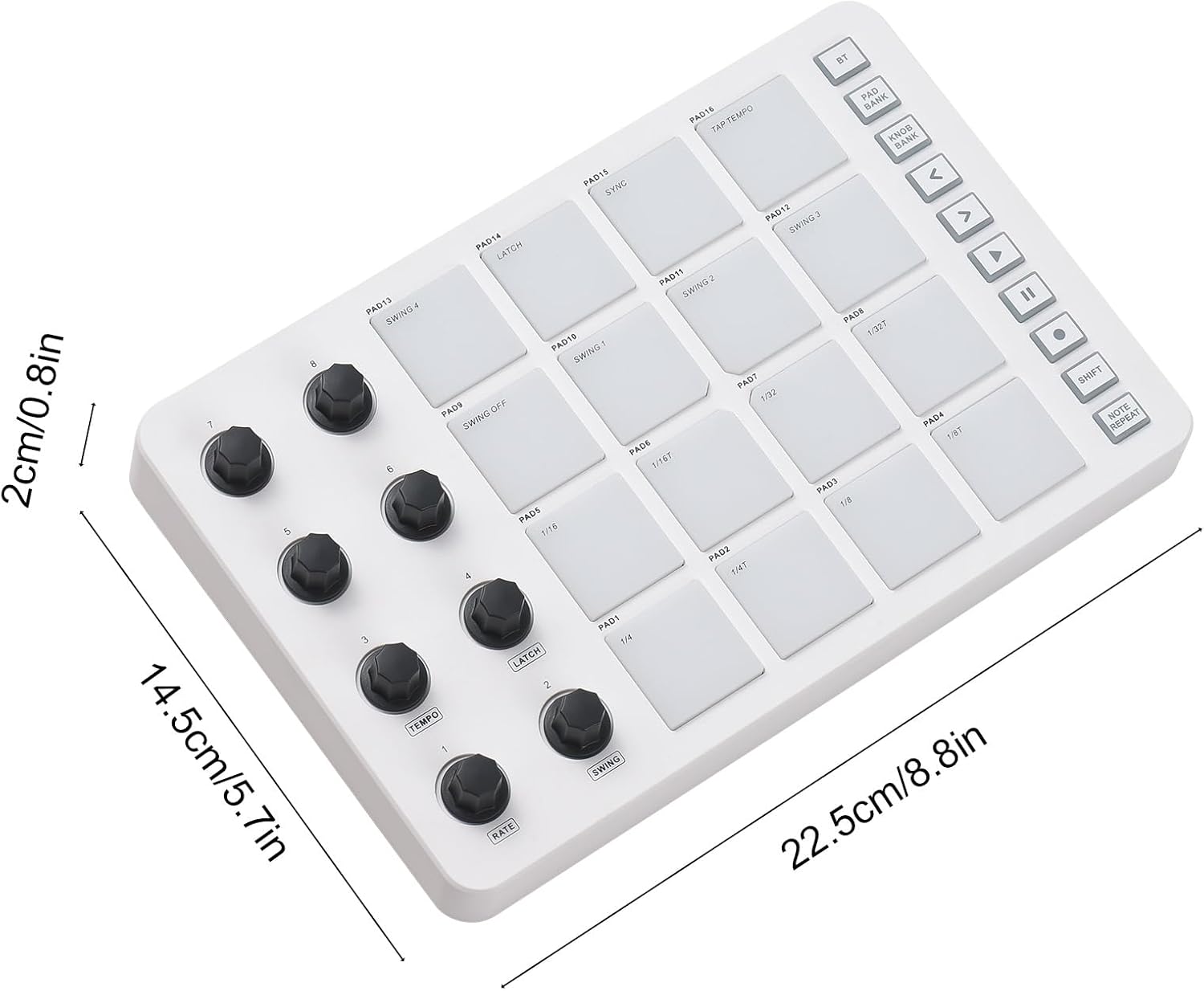 MIDI Controller Strike Pad Midi Drum Pad RGB Backlight MIDI Keyboard BT Connection Low Latency 16 Strike Pads 8 Assignable Knobs Note Repeat Portable MIDI Pad Controlador Midi