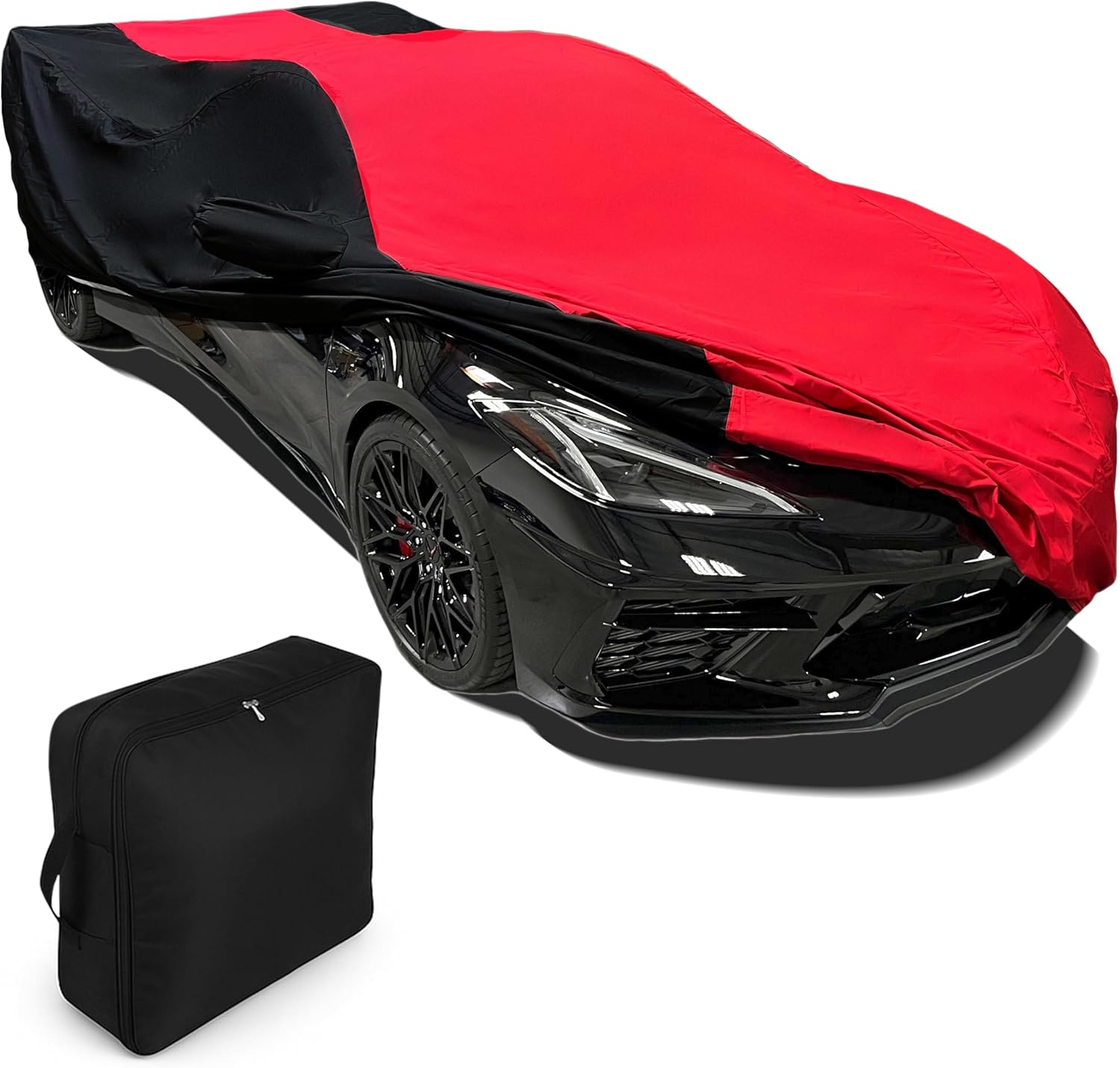 C8 Corvette Car Cover - Custom Fit Outdoor/Indoor Ultraguard Plus Water Resistant 300 Denier UV & Rain Protection for 2020-2026 Stingray, Z51, Z06, E-Ray Corvettes (Red/Black)