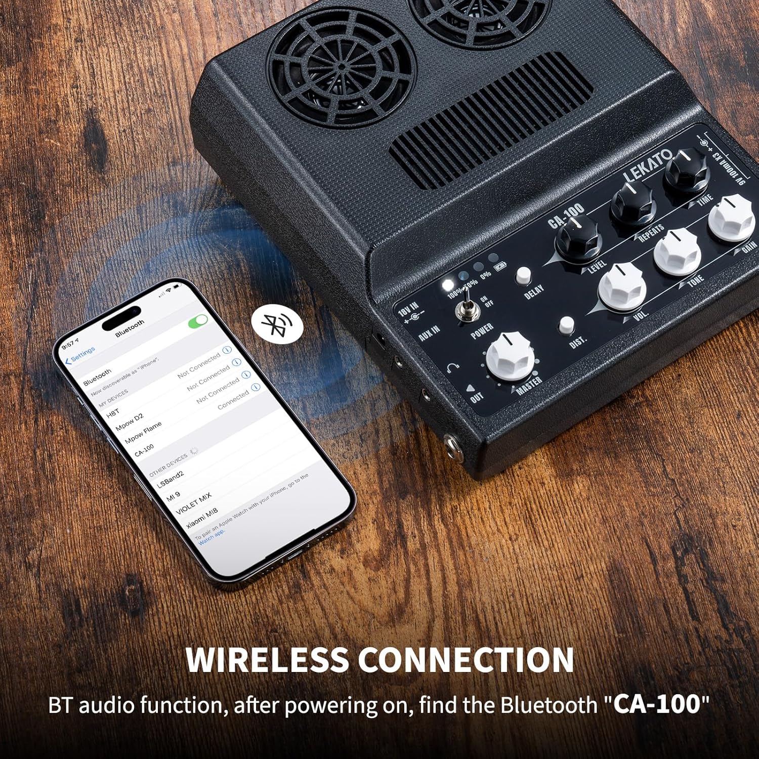 LEKATO Electric Guitar Amp, Rechargeable Guitar Amp 20W, Distortion, Delay Effect, Bluetooth, Guitar Amp Combo for Daily Practice, Travel