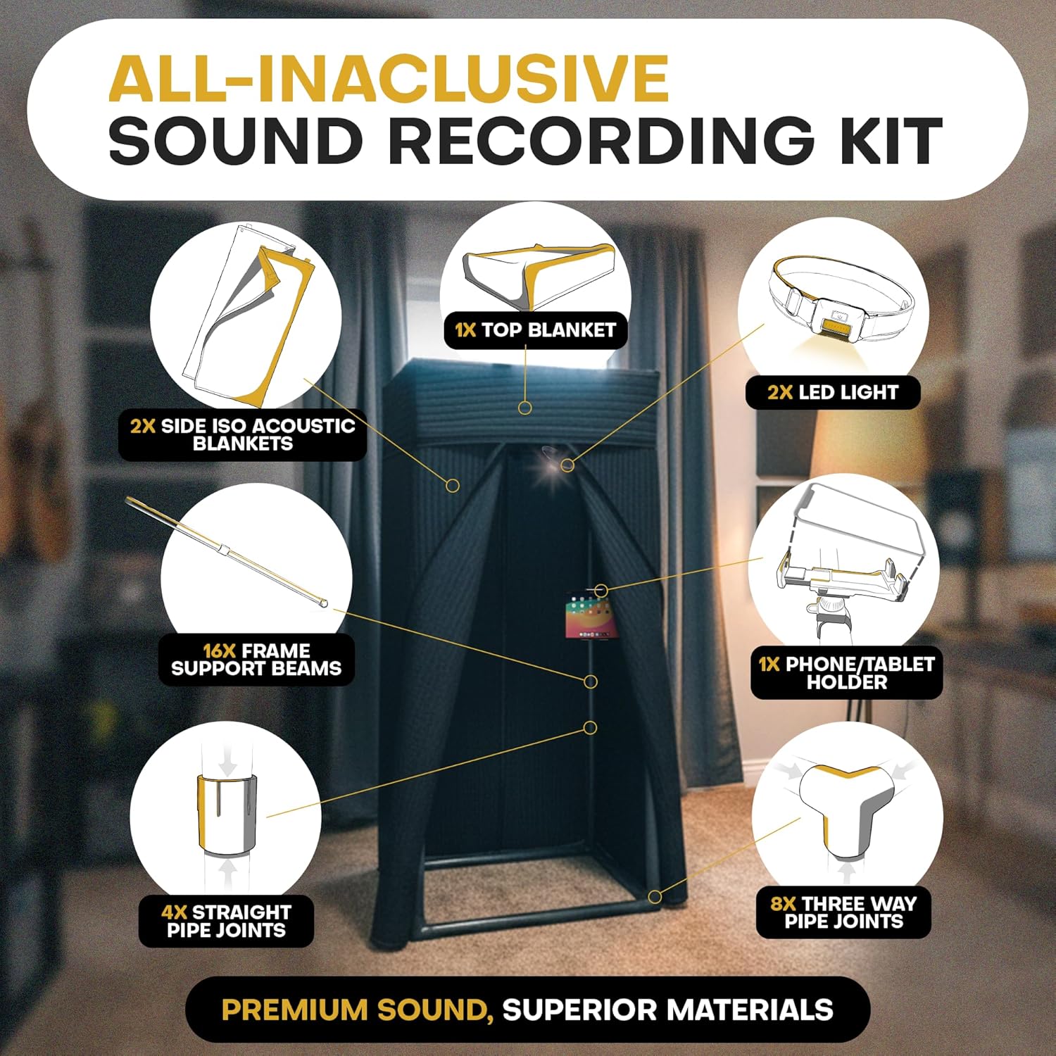 Updated 2025 OEM RECORDING SOUND BOOTH | Portable Studio for Crisp Dry Vocals | Acoustic Treatment for Any Space | Sound Isolation Booth for Home Studio | 5-Min Assembly w/Travel Bag & Extras