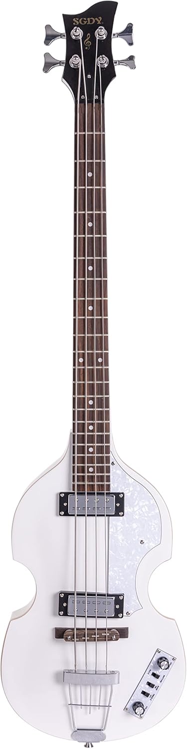 4 String Electric Bass Guitar,Standard Right Handed,Maple Plywood Hollow Body Rosewood Fretboard Maple Neck,White