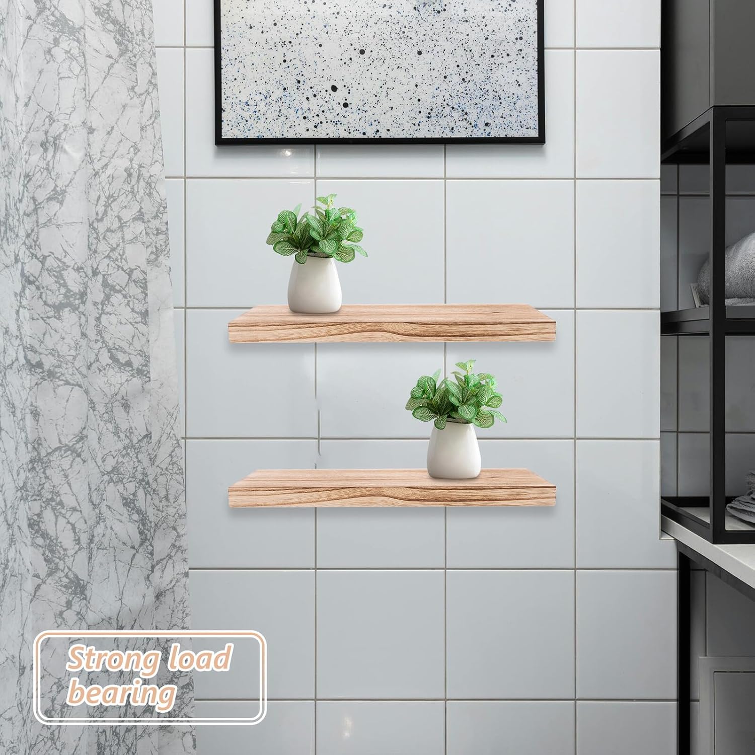 3pcs Floating Wood Shelves Wall Mounted No Damage Shelf for Books Photos Bathroom Living Storage Display with High Weight Capacity and Sleek Modern Design