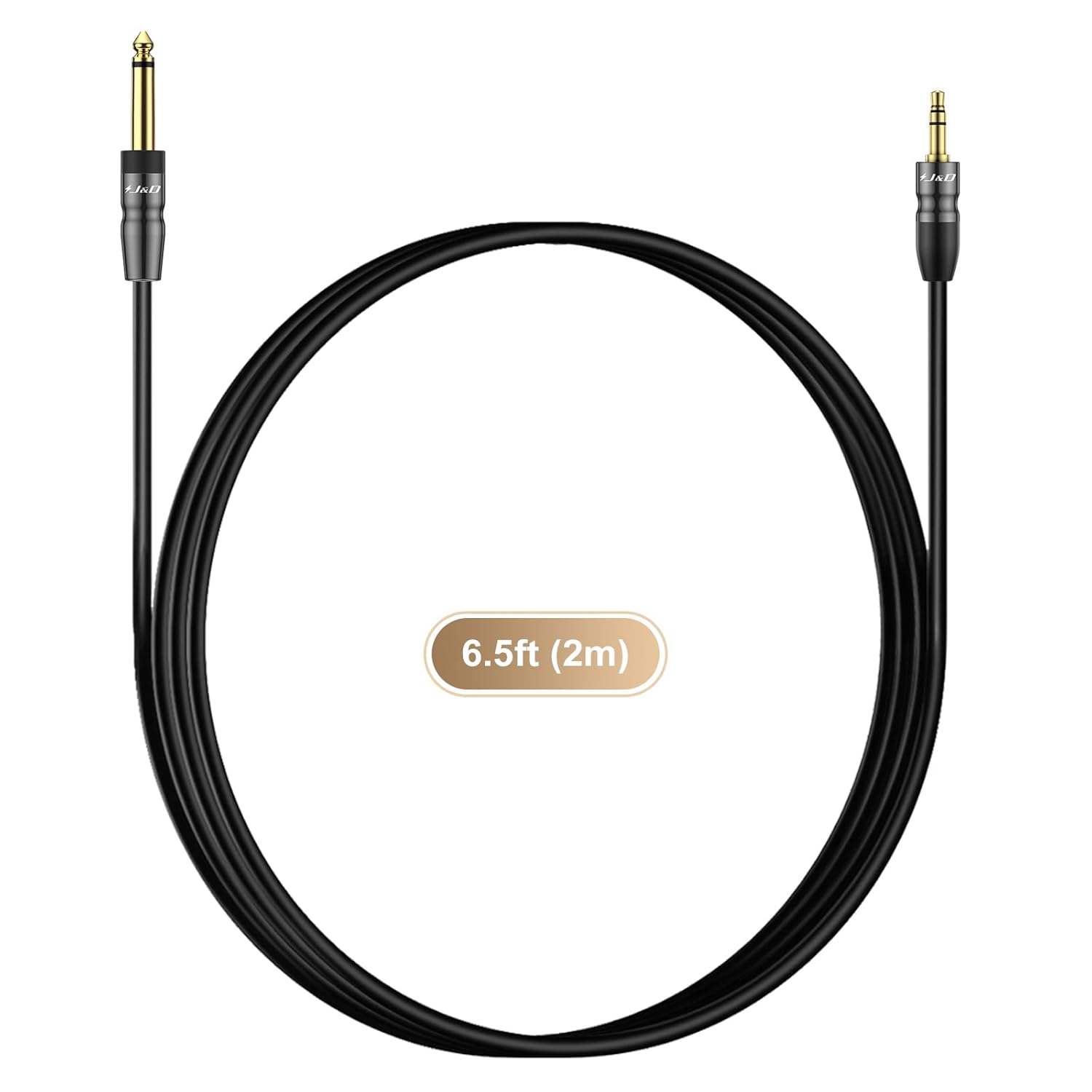 J&D 3.5mm to 6.35mm Stereo Audio Cable 6.5 Feet (10 Pack), 1/8 to 1/4 Cable, 3.5mm TRS Male to 1/4 Male Mono Interconnect Stereo Aux Jack Adapter Cable for Guitar, Bass, Home Theater Devices, Speaker