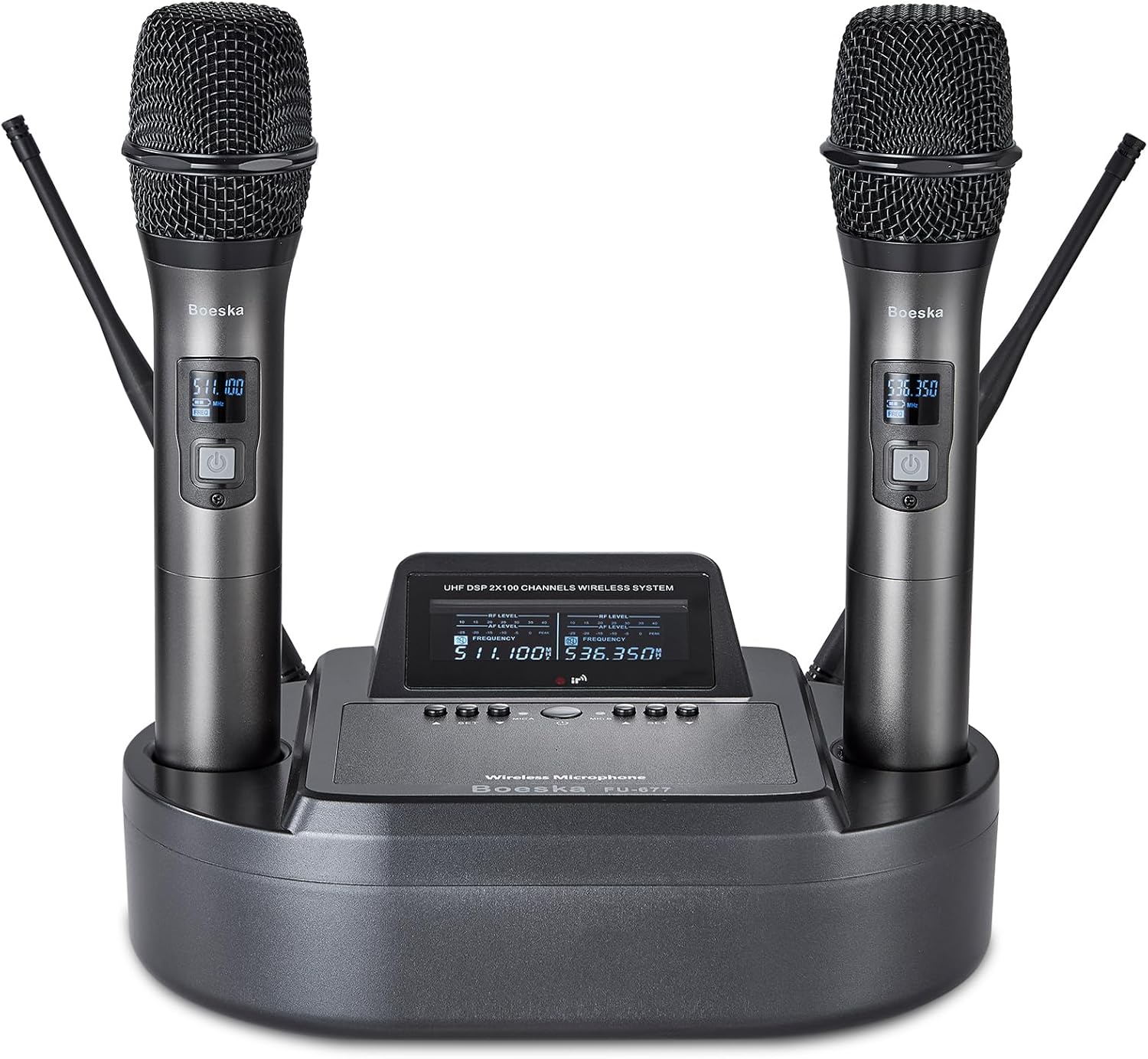 Rechargeable Handheld Wireless Microphone System, UHF Dual Professional Cordless Mics for Home Karaoke, Meeting, Party, Conference, Stage, 262ft Range