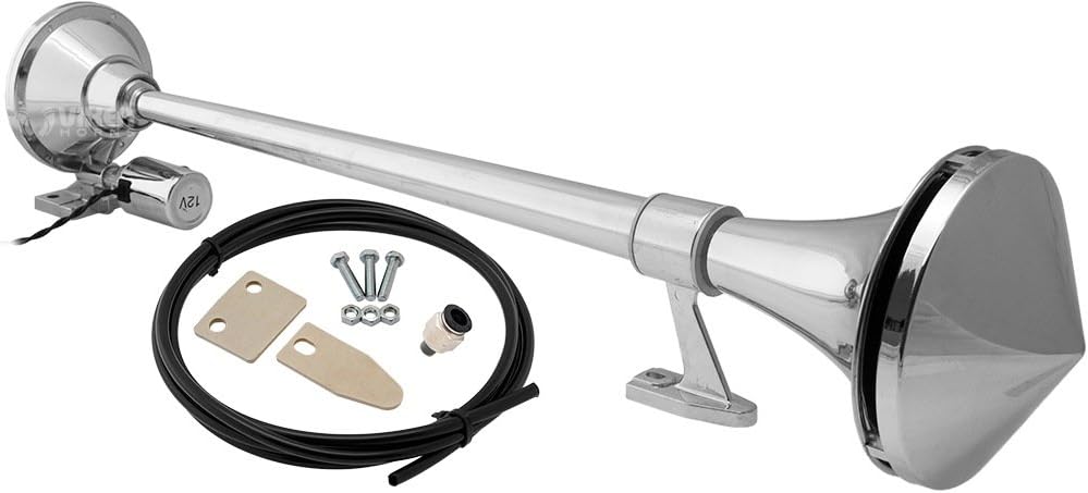 Vixen Horns Train Horn for Boat/Truck/Car. Air Horn Waterproof Chrome Plated Single Trumpet + Cover. Super Loud dB. Marine Grade Finish. Fits 12v Vehicles Like Semi/Pickup/Jeep/SUV VXH1168C