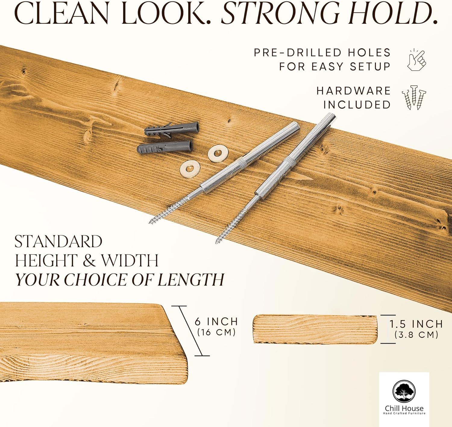 Live Edge Chunky Rustic Floating Shelf 6x1.5, Dark Oak, 20 inch