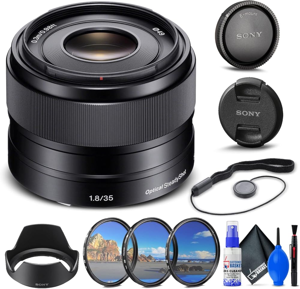 Sony E 35mm f/1.8 OSS Lens (SEL35F18) + Filter Kit + Lens Cap Keeper + Cleaning Kit + More (Renewed)