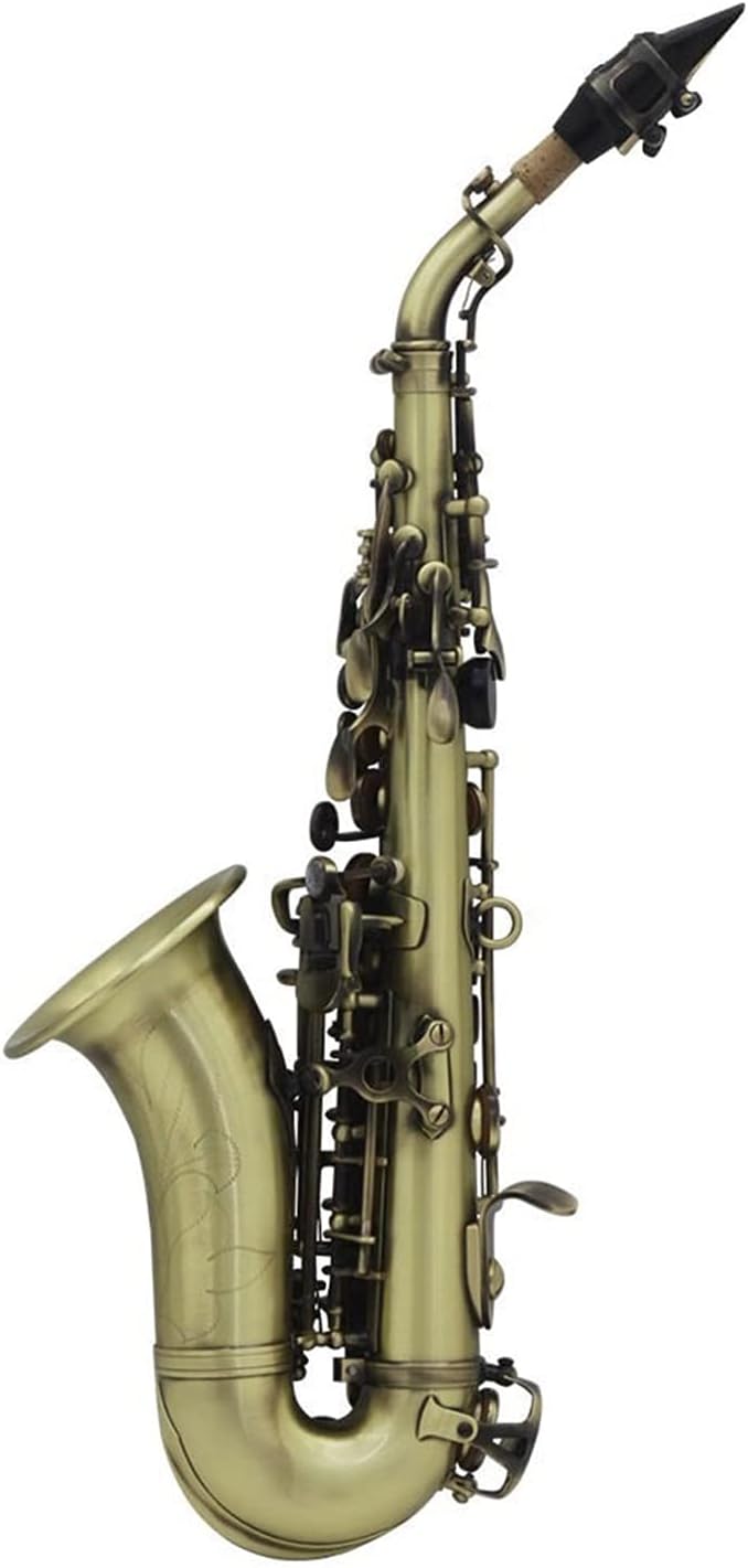 Saxophone Straight B-Flat Soprano Saxophone Antique Bronze Treble Small Elbow Key Type Woodwind Instrument
