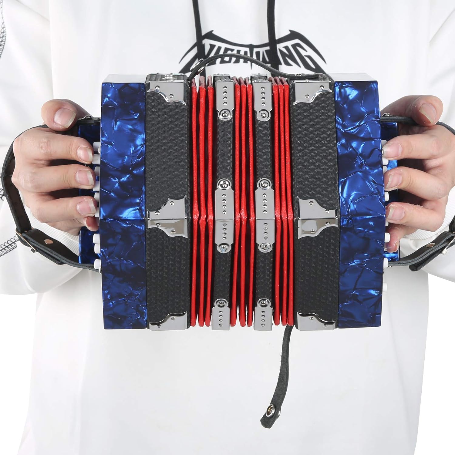 Pilipane Concertina Accordion Professional Portable Musical Instrument with Carrying Bag Solid Wood Leather Construction Elegant Design for Adults Beginners Performers 18 x 17 x 17cm (Royal Blue)