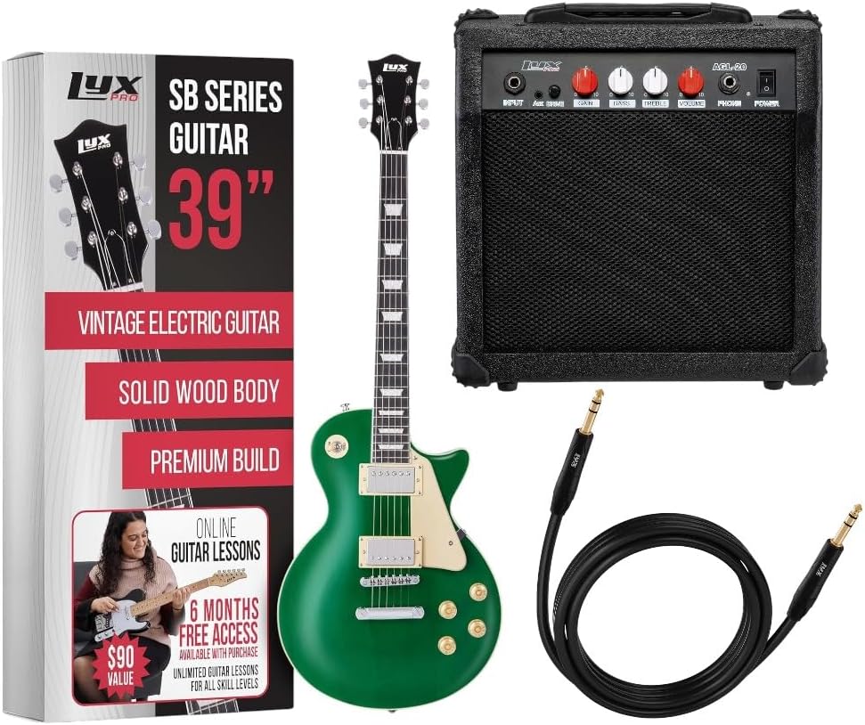 LyxPro 39” SB Series Electric Guitar, LP Style for Beginner, Intermediate & Pro Players Solid Body Guitar - Amp 20 Watt Amplifier Built in Speaker - ¼