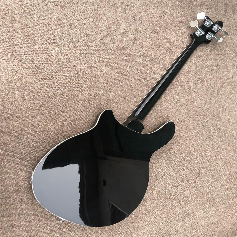Electric Bass Guitar with 4 Strings, Rosewood Fingerboard, White Pickguard, and Bold Black Color - Perfect for Bassists and Musicians Seeking High- Sound and