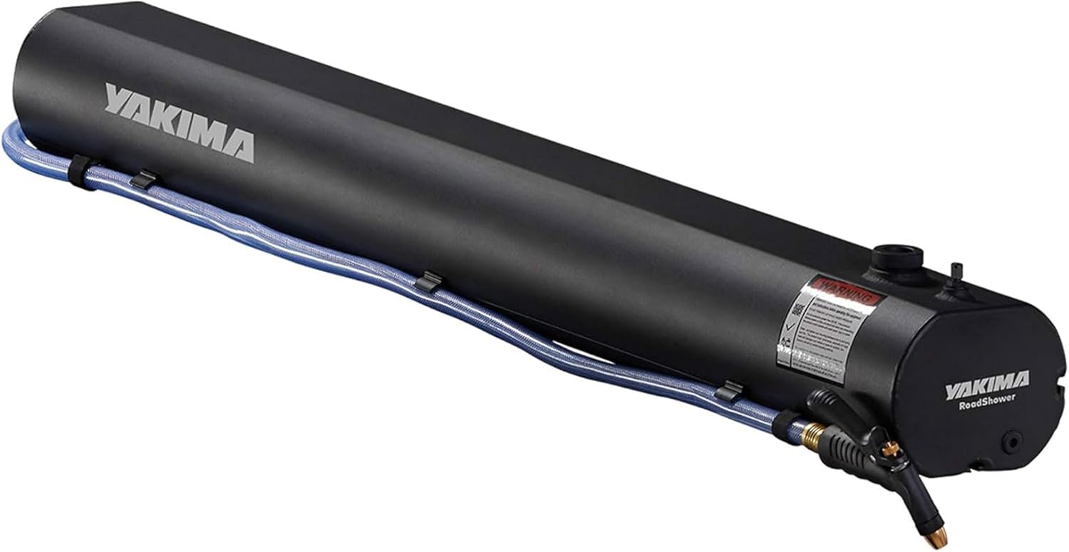 Yakima RoadShower Portable Aluminum Pressurized Water Storage with Garden Hose Adapter and 2 Outlet Water Ports