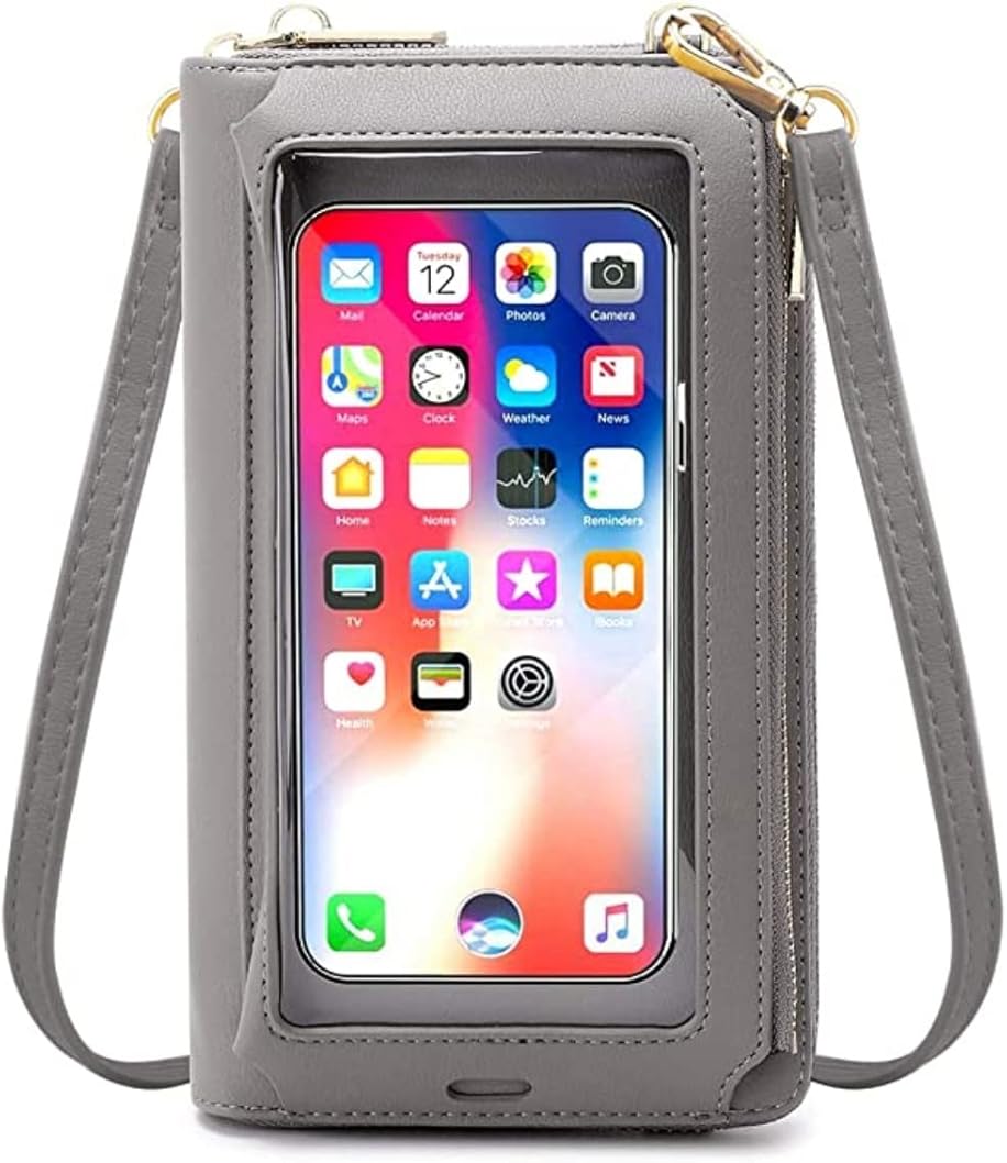 RFID Blocking Touch Screen Phone Bag Genuine Leather Small Crossbody Shoulder Handbag Wristlet Gift Box Gifts for Woman