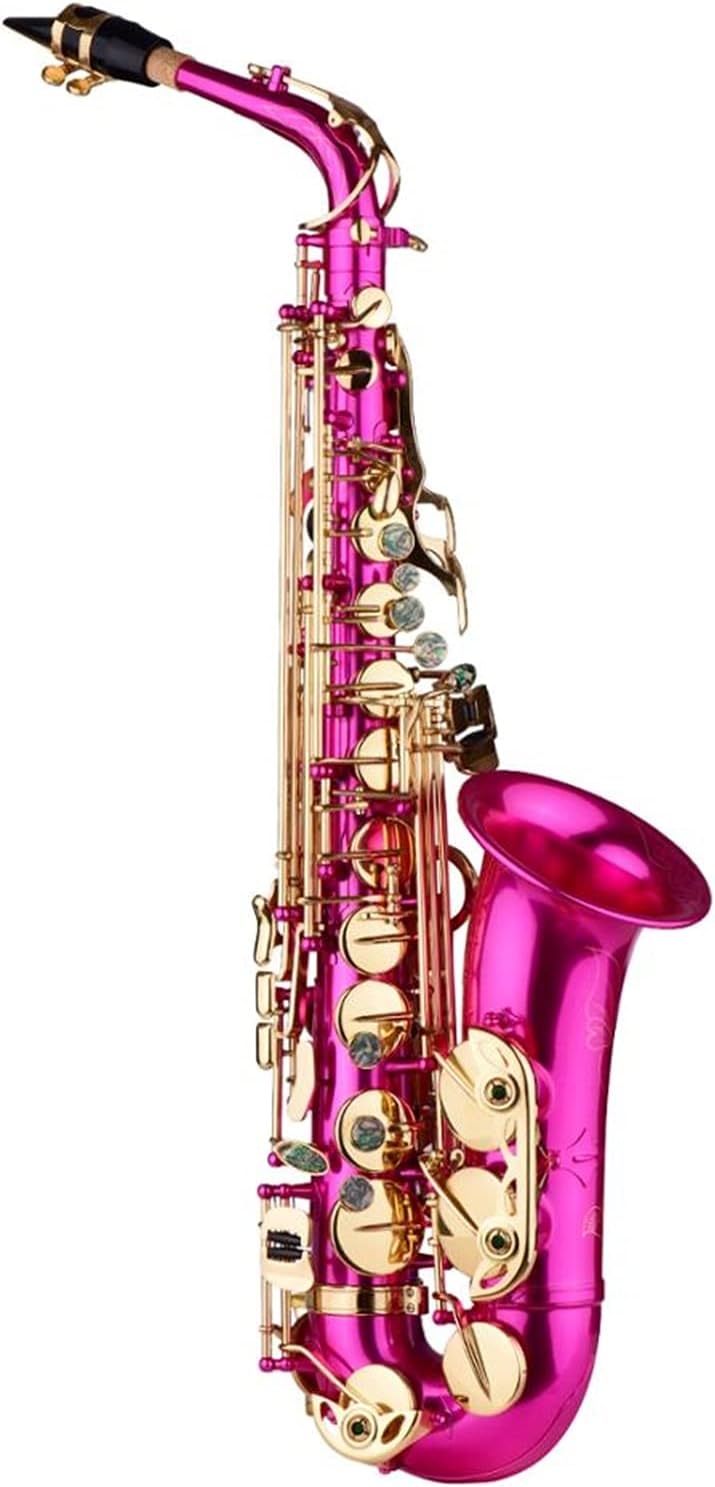 Brass Engraved EB E- Flat Alto Saxophone Sax Abalone Shell Buttons with Case Gloves Cleaning Cloth Grease Belt Brush Student Saxophone (Color : Black)