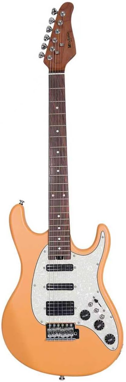 6 String Electric Guitar for Beginners & Intermediate with Coil Split Switches, White Pearl Pickguard, Roasted Maple Neck, SSH Pickups, Rotary Dial Truss Rod (Orange)