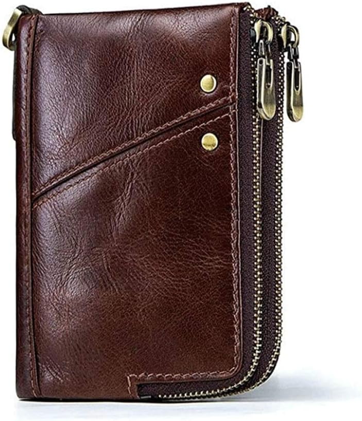Multi-Purpose Wallet Anti-Theft Leather Men's Wallet Vertical Multi-Function Double Zipper Wallet Casual Fashion Coin Purse