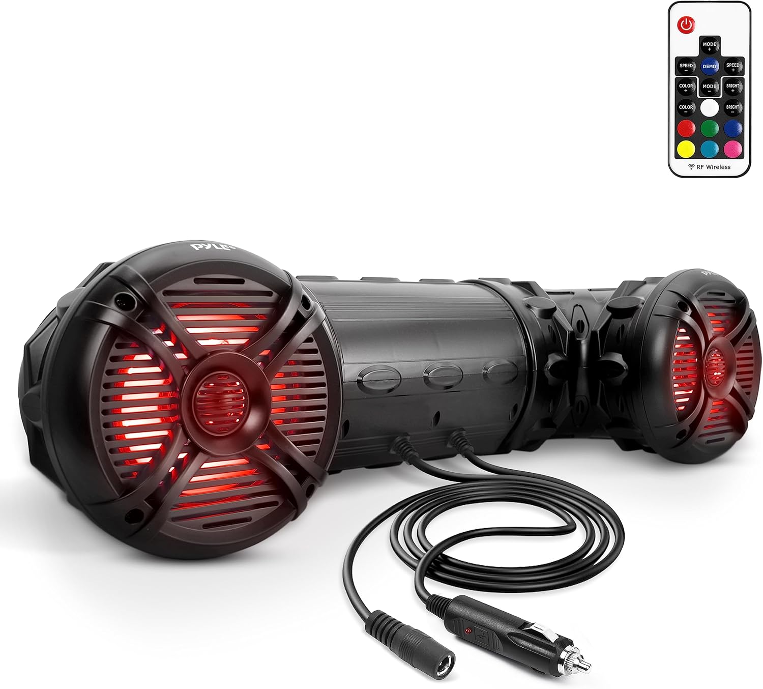 Pyle Marine ATV Powered Speakers - 4.0 Wireless Bluetooth, 1000Watt, Color Changing LED Lights, IP44 Waterproof, 8” Dual Audio Sound System for UTV, Golf Carts, Jetski and Snowmobile