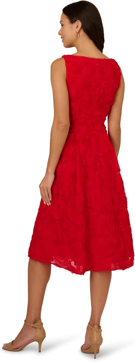 Adrianna Papell Womens Soutache Rosette Midi Dress