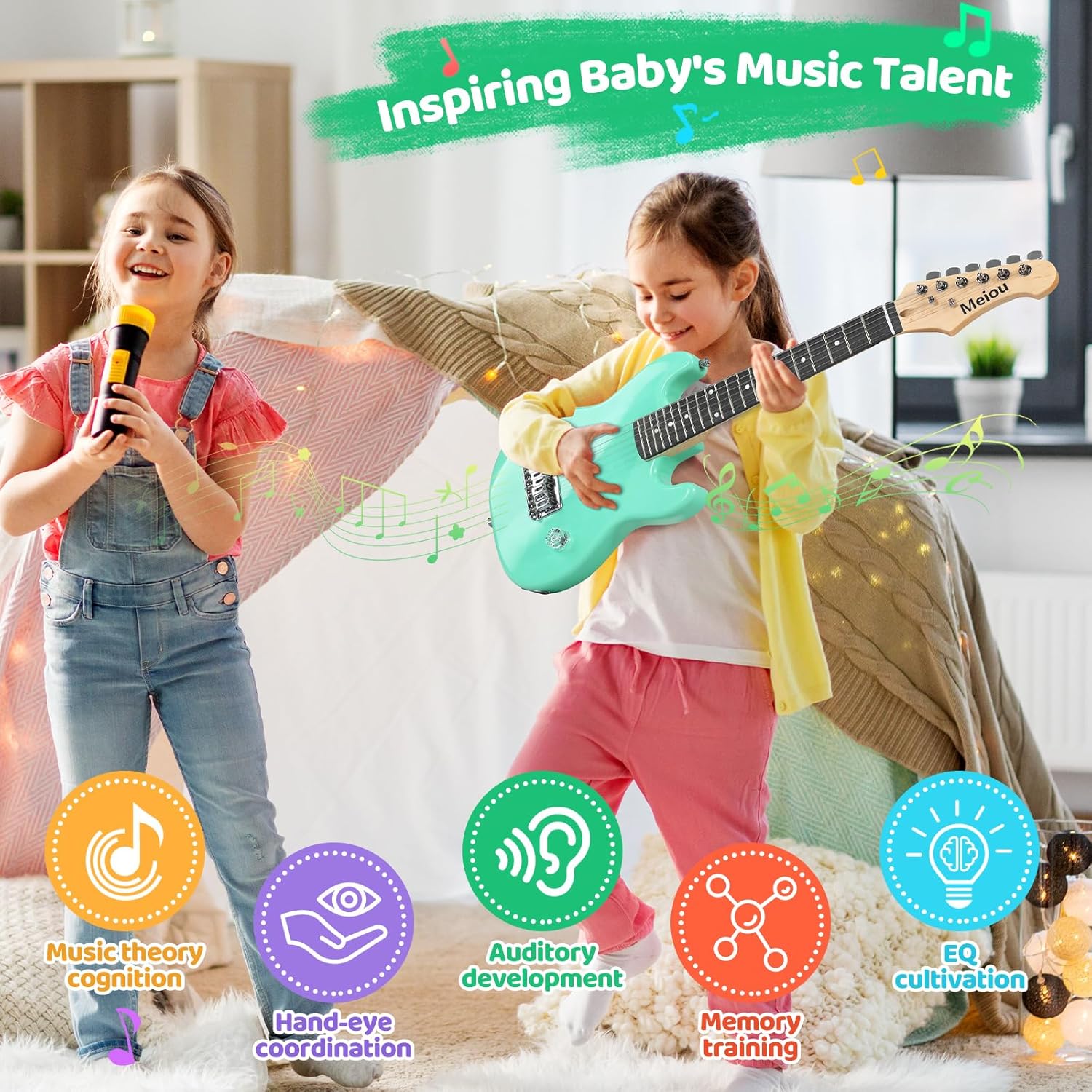 30 Inch Kids Electric Guitar Beginner Kits ST Style Mini Electric Guitar withAmp,Bag,Tuner, Picks, Cable, Strap, Strings (Green)