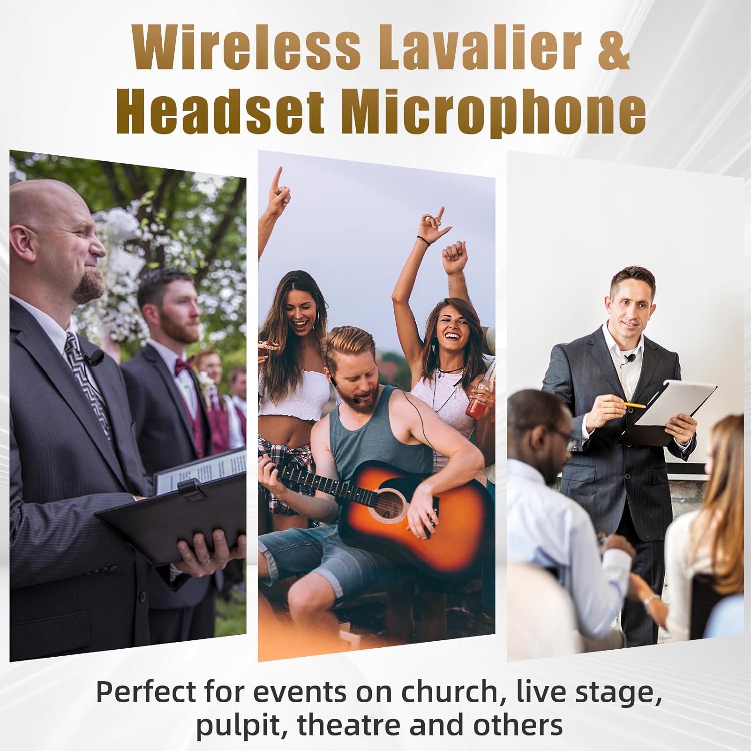 Wireless Microphones System with UHF Headset/Lavalier Lapel Mics, Bodypack Transmitter, 2 x 50 Channels, 164ft Range for Church Conference Performance Singing Karaoke PA Speaker Mixer