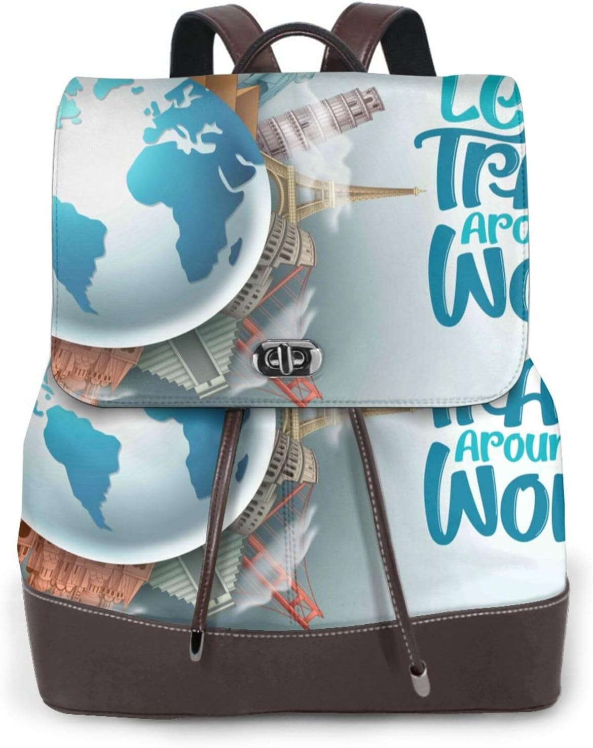 Let's go Travel Around the World for Womens Backpack Purse Microfiber PU Anti-theft Large Fashion Designer Travel Bag Ladies Shoulder Bags