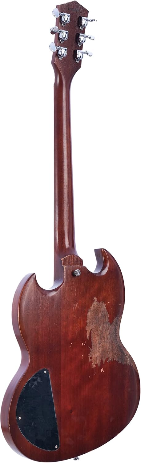 KGD Relic SG Sunburst Guitar,Mahogany Body and Neck,Rosewood Fingerboard,Bone Nut,6-String Relic Heavy Metal Guitar,Professional/Electric Guitars for Adults (Sunburst)