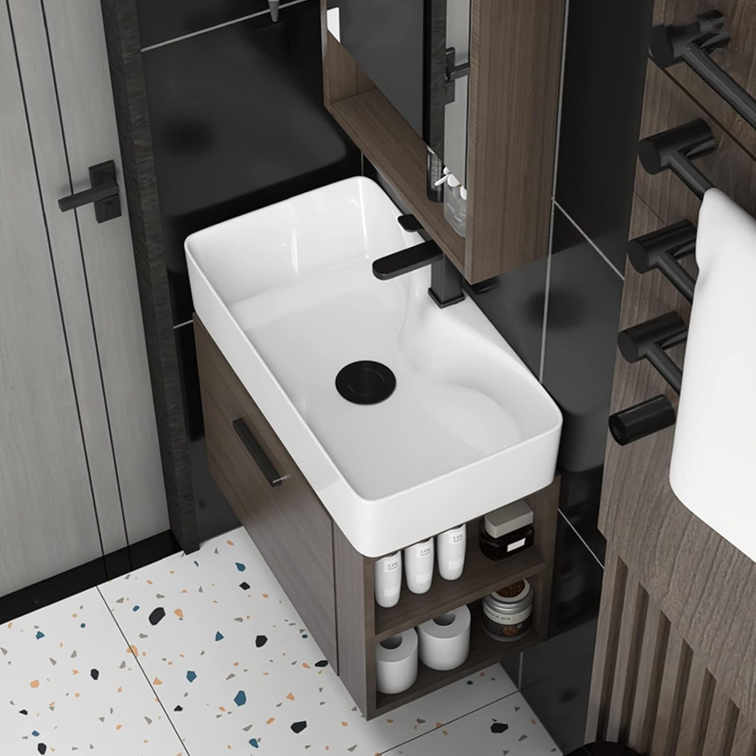 Bathroom Vanity Sink Combo - Wall Mounted Cabinet & Rectangle Ceramic Vessel Sink & Mirror (Size : 48 * 37 * 50cm)