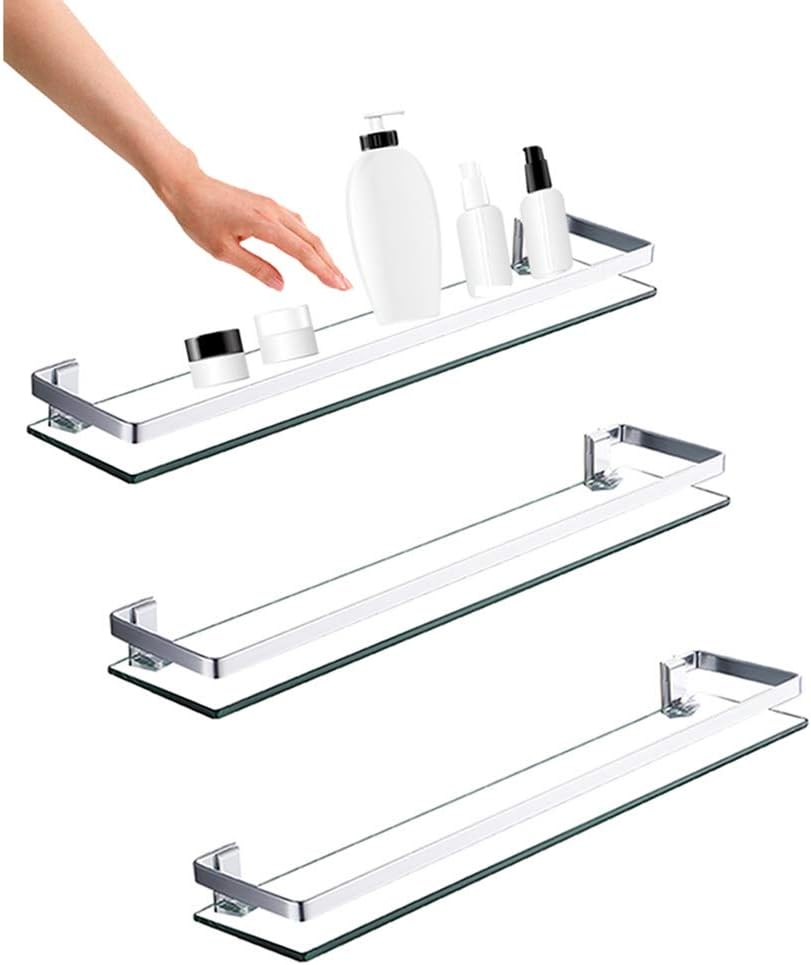 Shower Organiser Wall-Mounted Tempered Glass No Punching Toilet Storage Rack, 1/2/3 Layers, 3 Sizes (Color : Clear, Size : 3layer5x35x12cm)