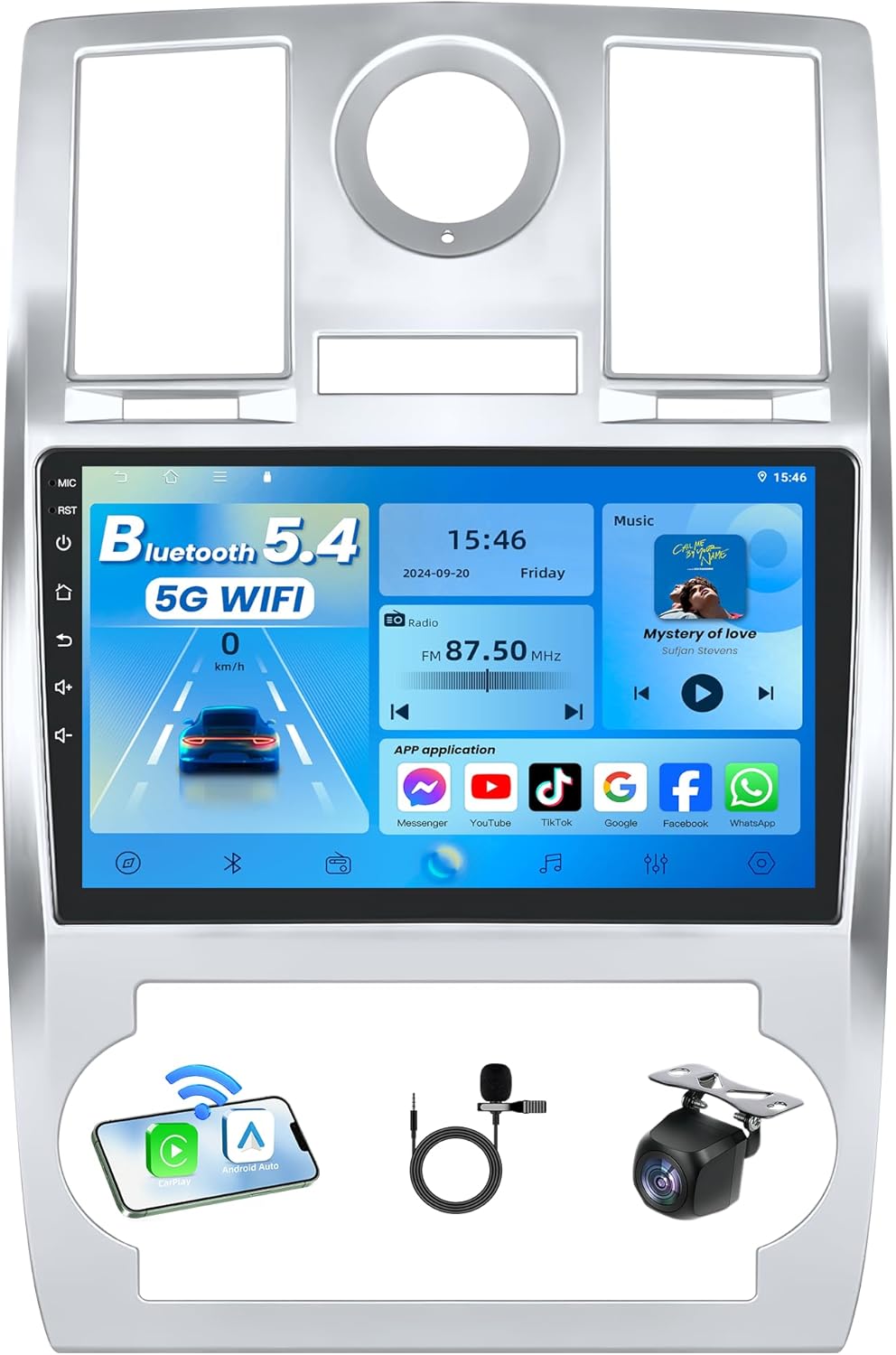 [4+64G] Car Radio Stereo for Chrysler 300C 2005-2010: 9 Inch 1280 * 800 HD Touchscreen Upgrade 1.8Ghz Bluetooth 5.4 FM RDS SWC 5GWiFi GPS Backup Camera Carplay Android Auto