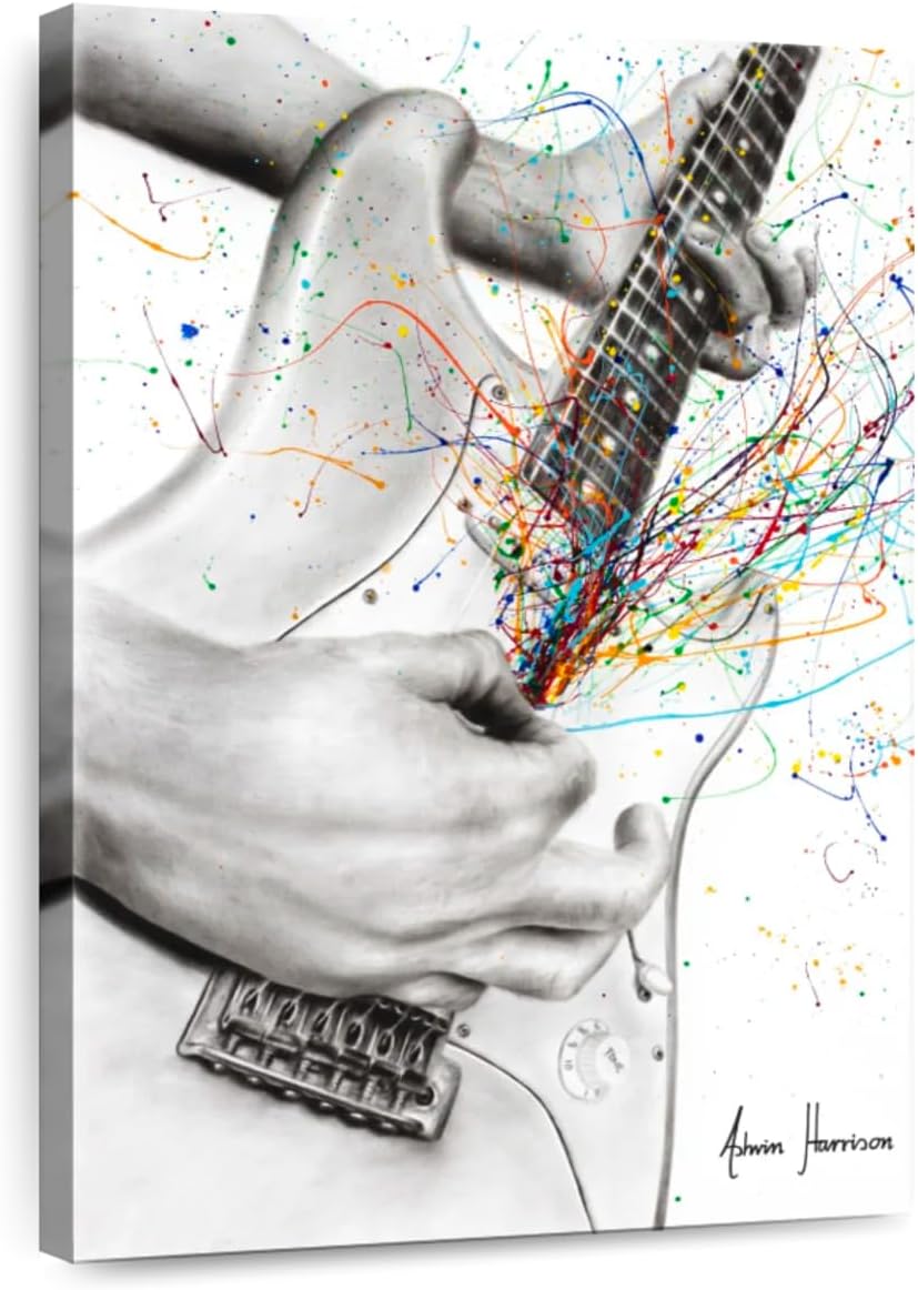 ElephantStock - The Guitar Solo Wall Art - Vertical Canvas Wall Art - Living Room Wall Decor - Painting Electric Guitar Canvas - Orange And White Decor by Ashvin Harrison - 30