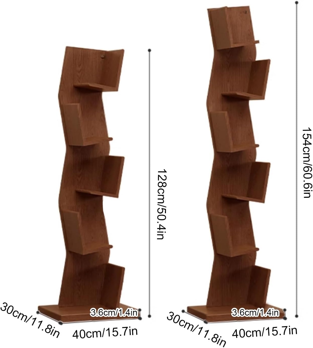 Wood Vertical Bookshelf with Lights, LED Bookcase with Storage Organizer, Corner Bookcase Floor Standing Book Shelf for Living Room, Bedroom & Home Office(Black,128cm/50.4in)