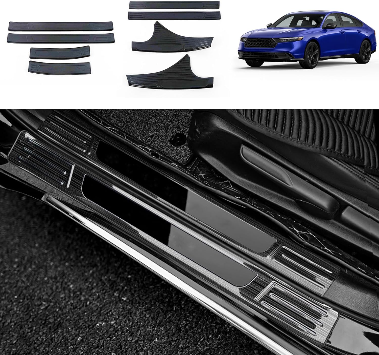 Car Accessories Compatible with Honda Accord 2023 2024 2025 Inside and Outside Door Sill Scuff Plate Entry Guard Cover Trims Stainless Steel 8PCS(Black Brushed Finish)