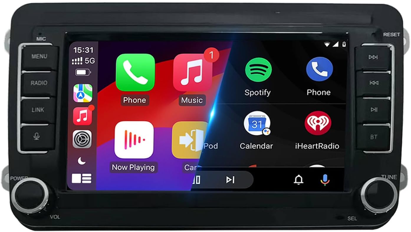 [Quick Start] 7 inch Car Stereo Compatible with VW Golf 5 6 Passat Jetta Caddy EOS T5 Tiguan Touran CC Polo with Wireless CarPlay/Android Auto FM/AM/RDS Bluetooth SWC DSP 45Wx4 High Power