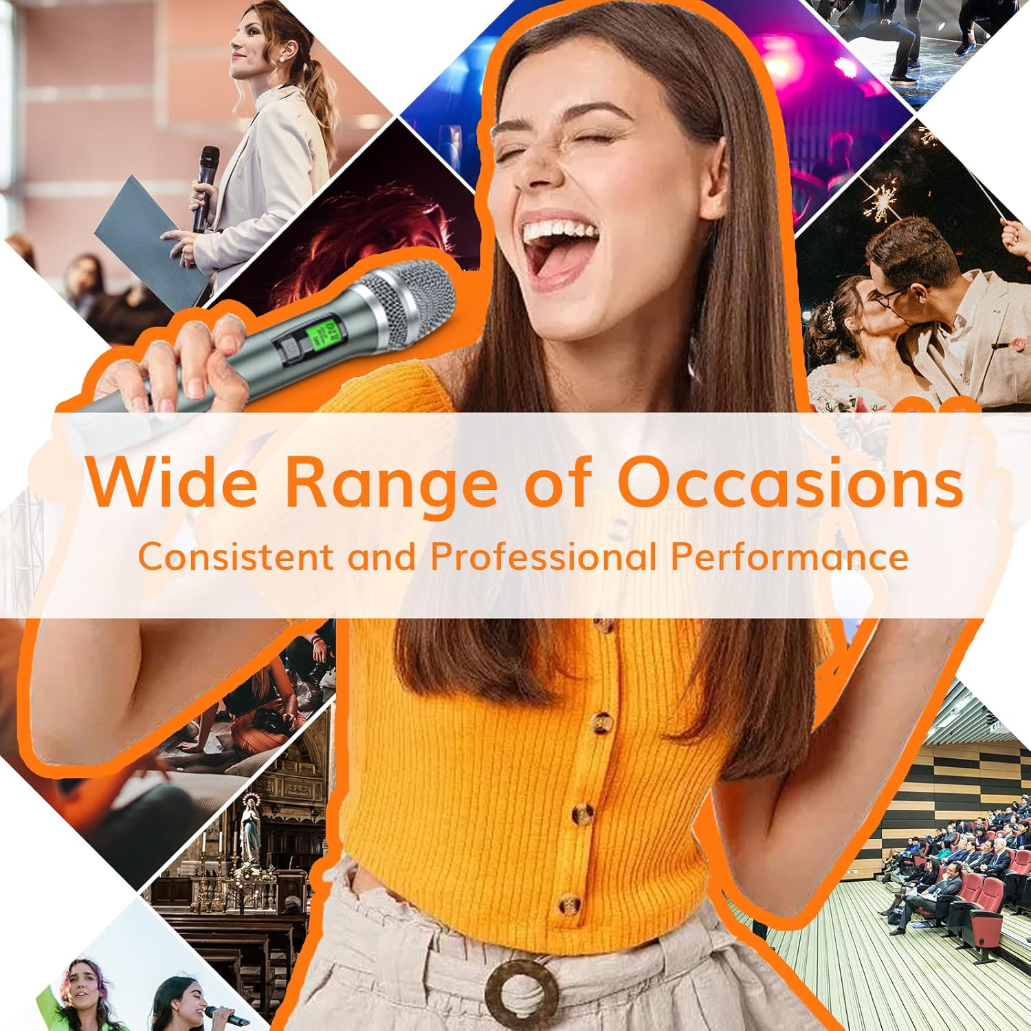 Kimyah Wireless Microphone System, All Metal Dual UHF Cordless Mics of Handheld, 328ft Range, Ideal for Church, Conference and Karaoke, DJ, Wedding(KY-8208)