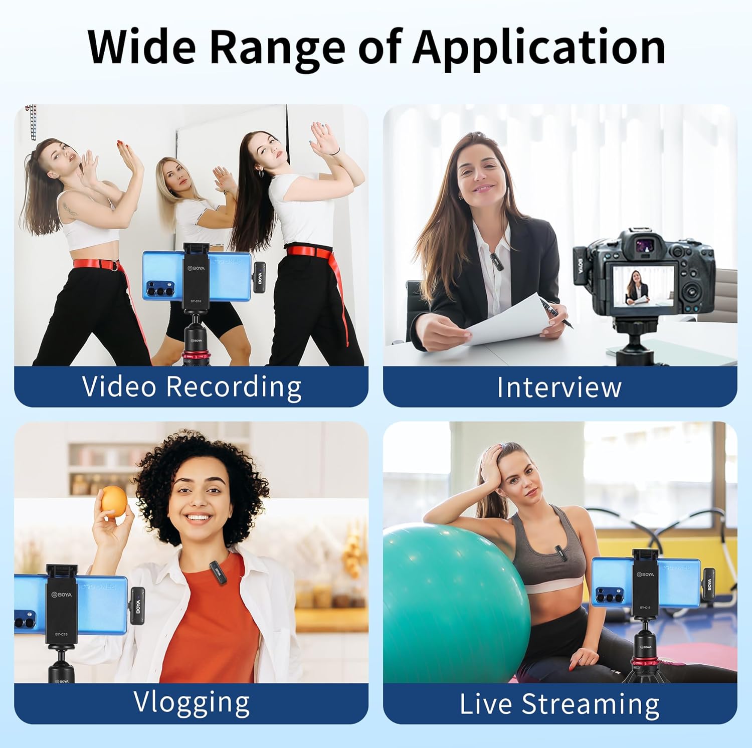 BOYA Wireless Lavalier Lapel Microphones for iPhone iPad, Noise Reduction, BY-WM3T-D2 Cordless 2 Pack Mini Condenser Mics for Vlog Podcast Live Stream Interview Youtube Facebook TikTok Video Recording